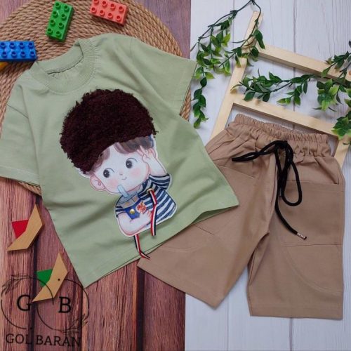 Curly hair linen t shirt and shorts3