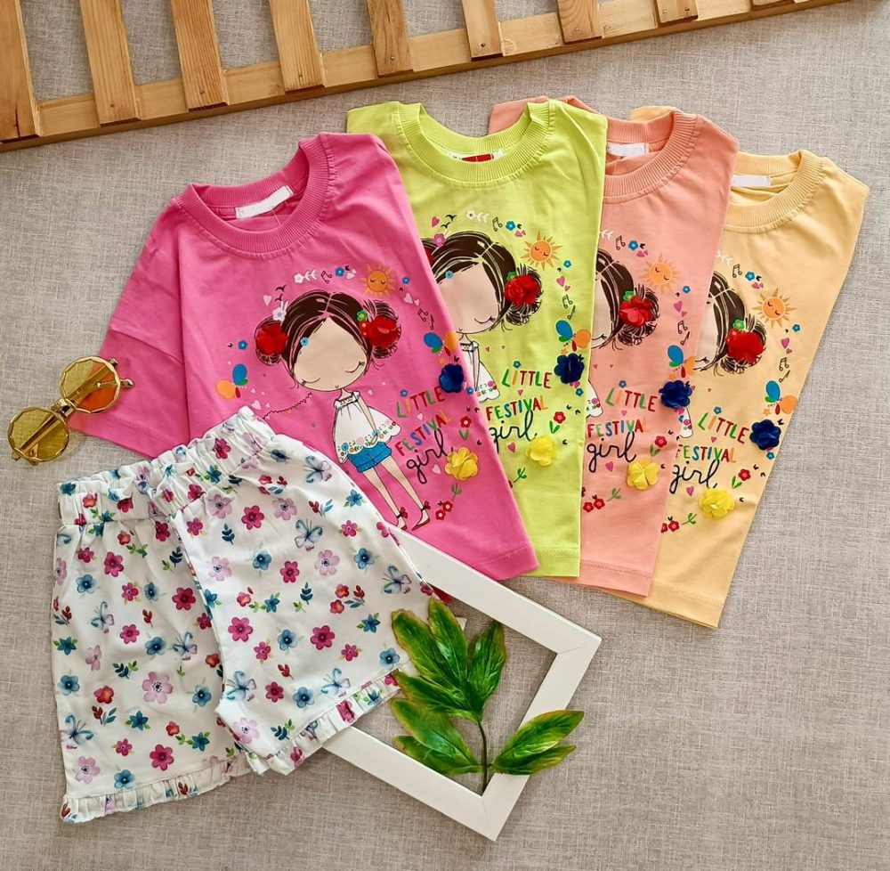 Girl's floral print t-shirt and shorts (5)