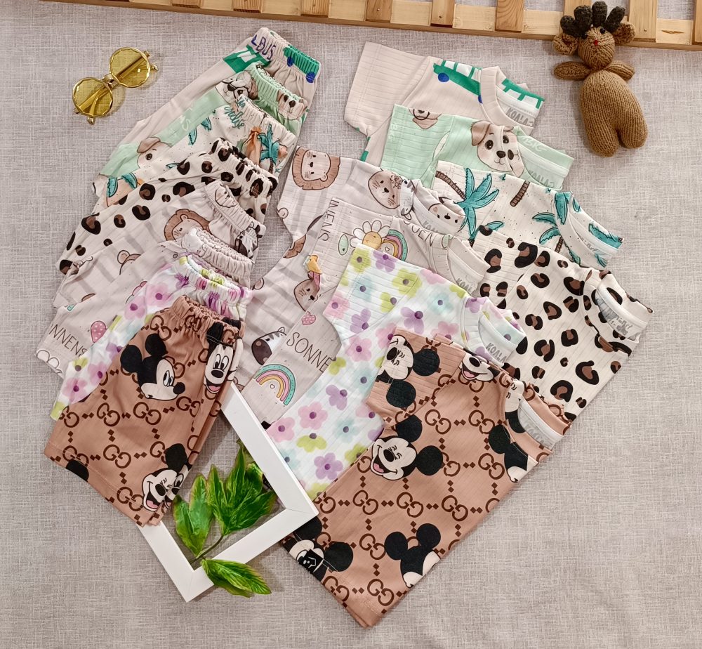 تیشرت و شلوارک کبریتی دخترانه و پسرانه از جنس پنبه در 8 طرح و رنگ مختلف مناسب سن 1 سال تا 7 سال و قیمت عالی