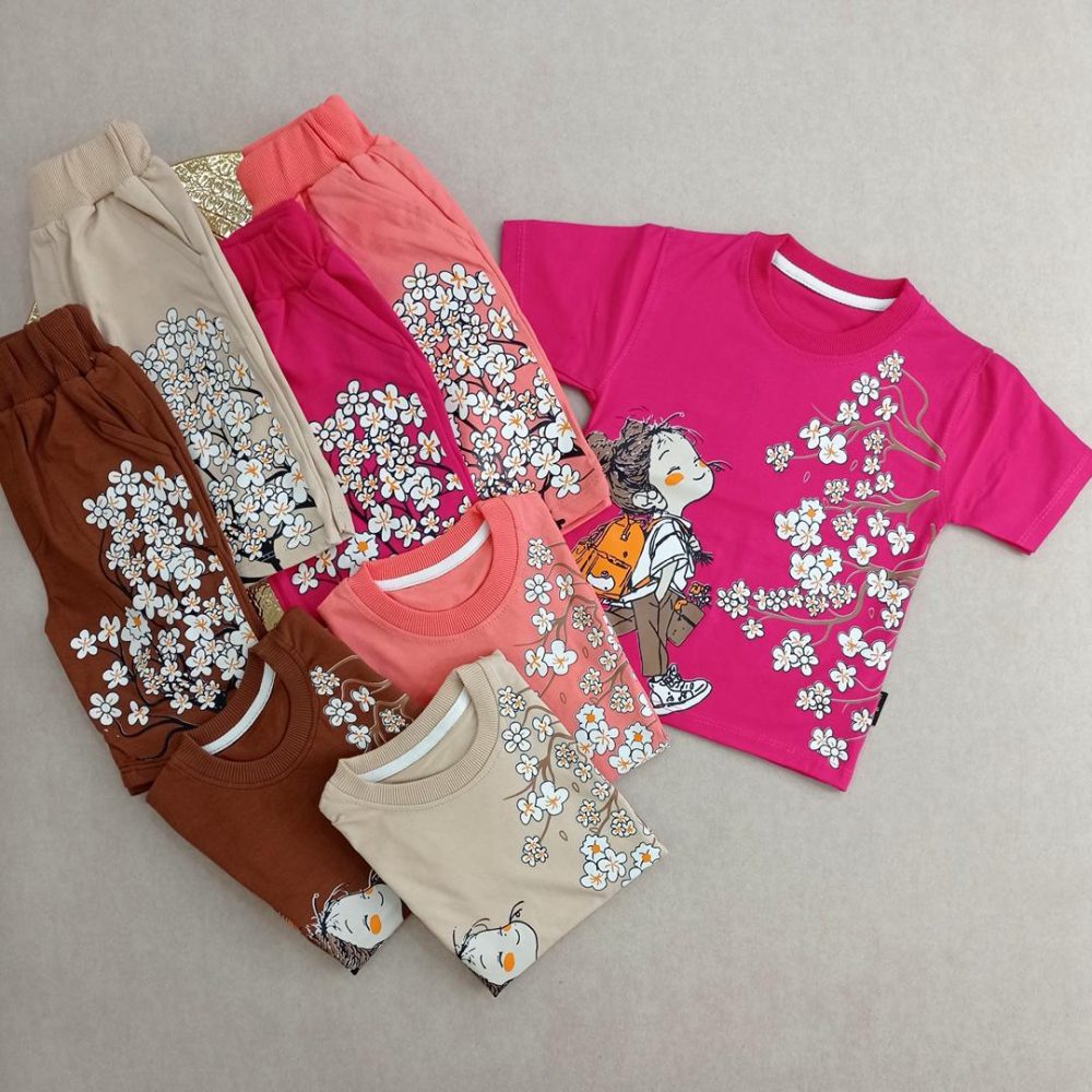 تیشرت و شلوارک دخترانه از جنس پنبه و در چهار رنگ جذاب مناسب سن 2 سال تا 10 سال با قیمت عالی