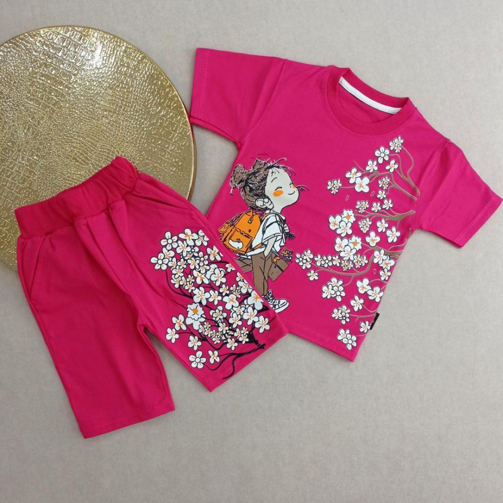 تیشرت و شلوارک دخترانه از جنس پنبه و در چهار رنگ جذاب مناسب سن 2 سال تا 10 سال با قیمت عالی