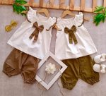 لباس ست دخترانه تابستانی در چهار رنگ جذاب مناسب سن 1 سال تا 5 سال و بیرونی با جنس کتان نخ