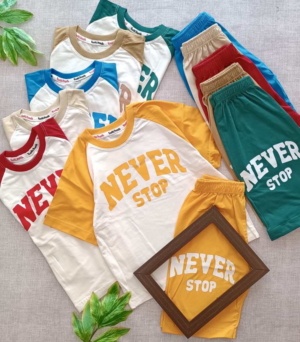 Never stop shorts t-shirt (1)