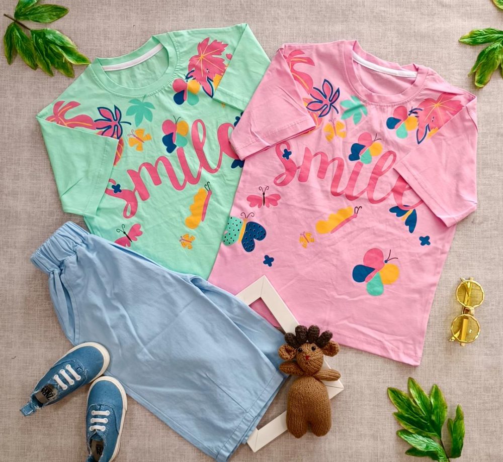 لباس کراپ با شلوارک جین دخترانه و بیرونی از جنس پنبه و مناسب 6 تا 10 سال - تابستانی و در 6 رنگ