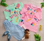 لباس کراپ با شلوارک جین دخترانه و بیرونی از جنس پنبه و مناسب 6 تا 10 سال - تابستانی و در 6 رنگ