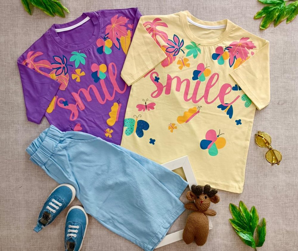 لباس کراپ با شلوارک جین دخترانه و بیرونی از جنس پنبه و مناسب 6 تا 10 سال - تابستانی و در 6 رنگ