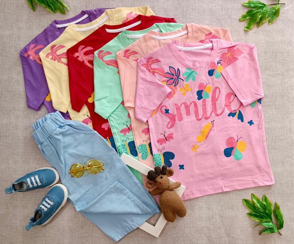 لباس کراپ با شلوارک جین دخترانه و بیرونی از جنس پنبه و مناسب 6 تا 10 سال - تابستانی و در 6 رنگ