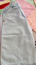 لباس کراپ با شلوارک جین دخترانه بیرونی در 6 رنگ پاستلی مناسب 6 سال تا 12 سال از جنس پنیه