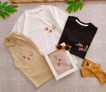 لباس تیشرت و شلوارک دخترانه با طرح گل روی آن و جنس پنبه مناسب تابستان با رنگهای جذاب