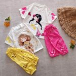 Girls' clothes, t-shirts and shorts, suitable for 1 year to 7 years