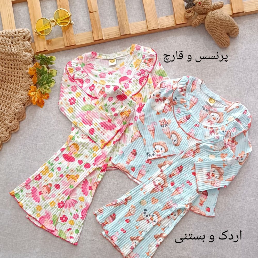 Girls' matching blouse and pants set, suitable for ages 2 to 9 years old.