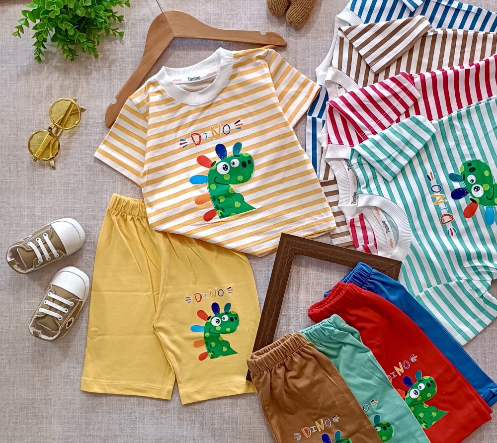 Striped Dino T-shirt and shorts (1)