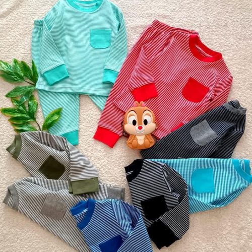 بلوز شلوار راه راه جیب دار