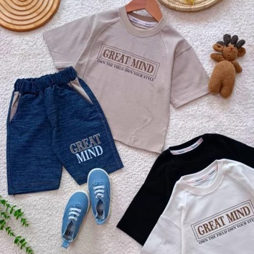 Girls' and boys' T-shirt and shorts sets, sizes 40 and 45