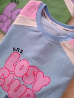 Girls' and women's T-shirt and shorts sets, sizes 60 to 70
