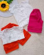 Girls' blouse and shorts set, sizes 40 to 55.