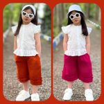 Girls' blouse and shorts set, sizes 40 to 55.