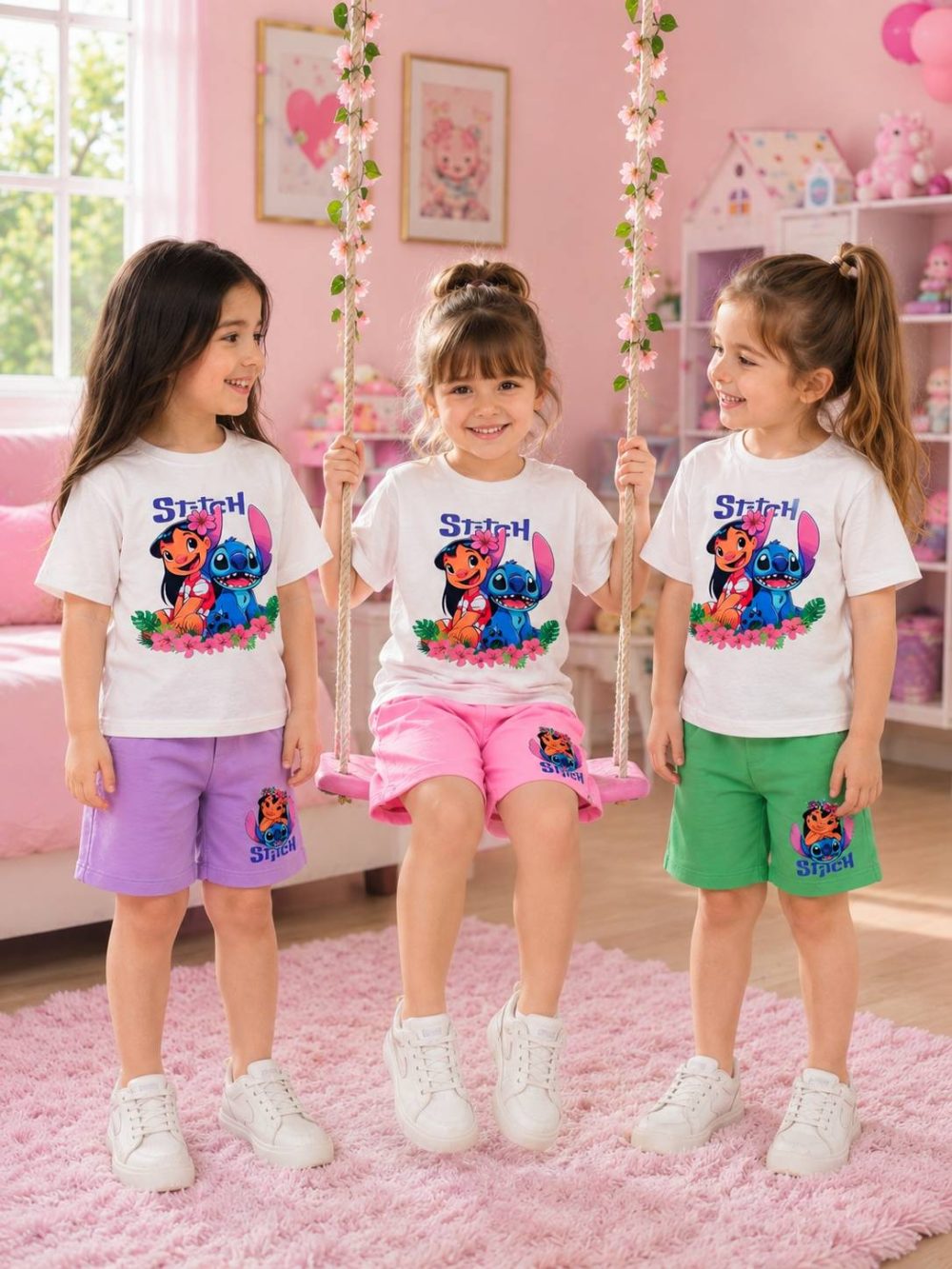 Girls' T-shirt and shorts set (ages 2 to 5)