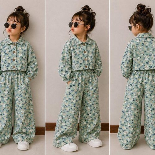 Girls' crop top and trousers, sizes 50 to 65