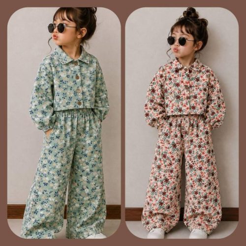 Girls' crop top and trousers, sizes 50 to 65