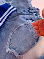 Girls' denim suit (jacket and trousers), ages 4 to 15