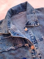 Girls' denim suit (jacket and trousers), ages 4 to 15