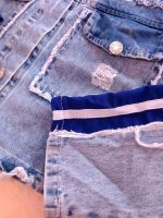 Girls' denim suit (jacket and trousers), ages 4 to 15