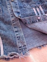 Girls' denim suit (jacket and trousers), ages 4 to 15