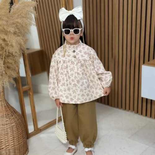 Girls' blouse and trousers, ages 2 to 9
