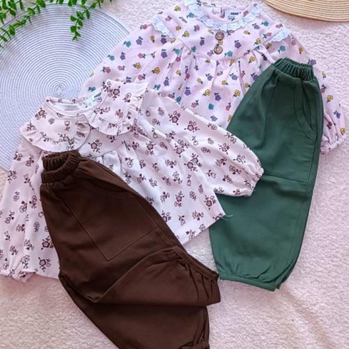 Girls' blouse and trousers, ages 2 to 9