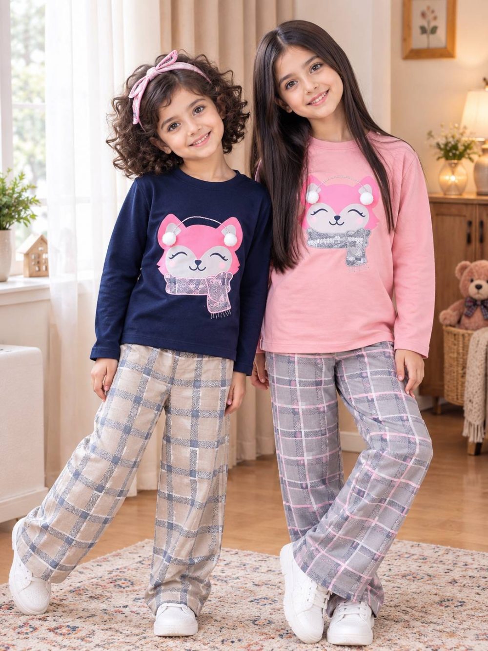 Girls' blouse and trousers, ages 4 to 9