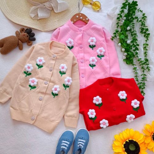 Girls' knitted cardigan, sizes 40 to 55